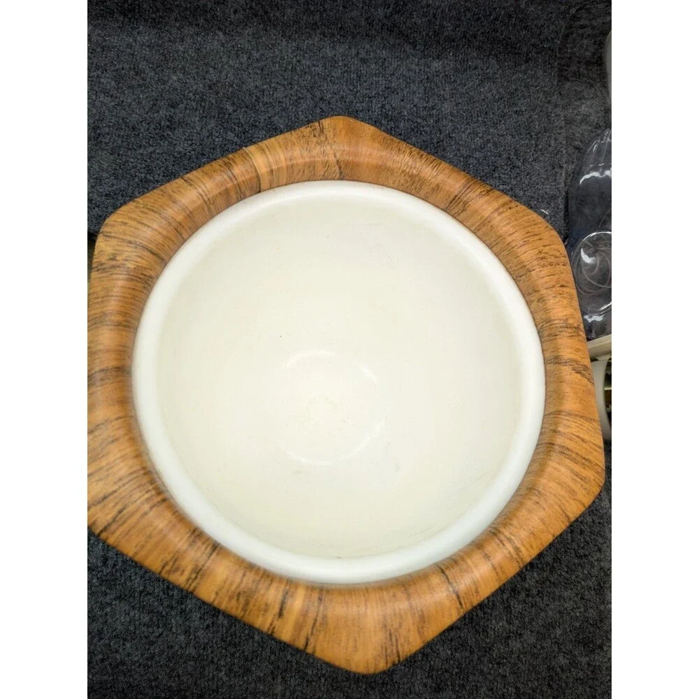 Kraftware Vintage Ice Bucket Faux Woodgrain Gold Tone Lid Mid Century Barware